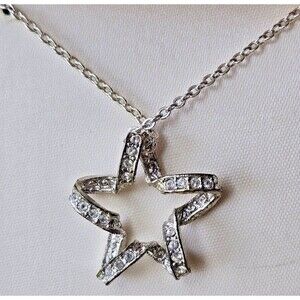 1928 Star Necklace With Rhinestones & Case l Silver Tone